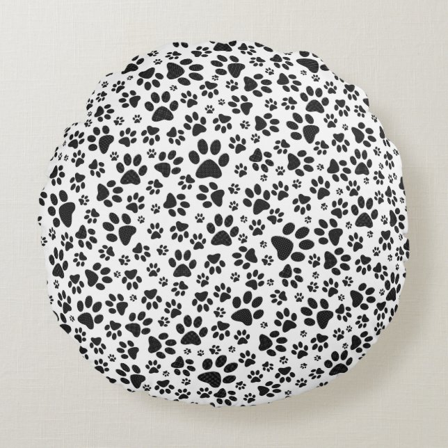 Hund Tass Black and White Polka Dot Rund Kudde (Framsidan)