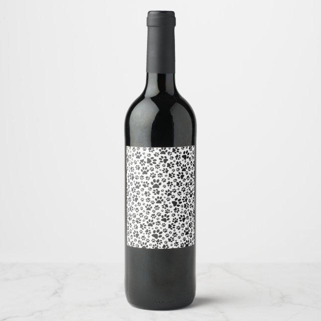 Hund Tass Black and White Polka Dot Vinflaska Etikett (Framsida)