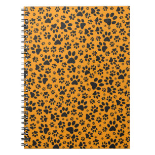 Hund Tass Black & White Polka Dot på Dahlia-orange Anteckningsbok