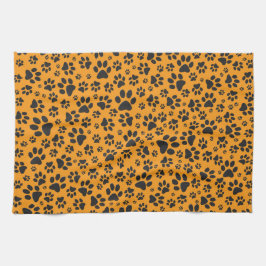Hund Tass Black & White Polka Dot på Dahlia-orange Kökshandduk