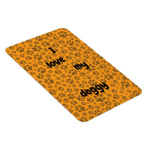 Hund Tass Black & White Polka Dot på Dahlia-orange Magnet