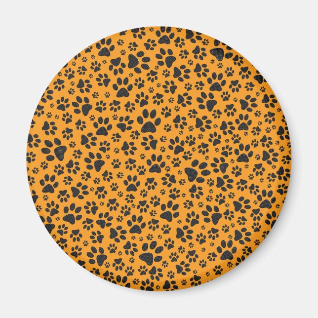 Hund Tass Black & White Polka Dot på Dahlia-orange Magnet (Framsidan)