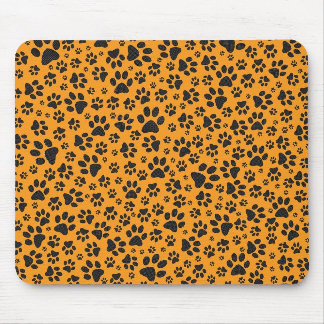 Hund Tass Black & White Polka Dot på Dahlia-orange Musmatta (Framsidan)