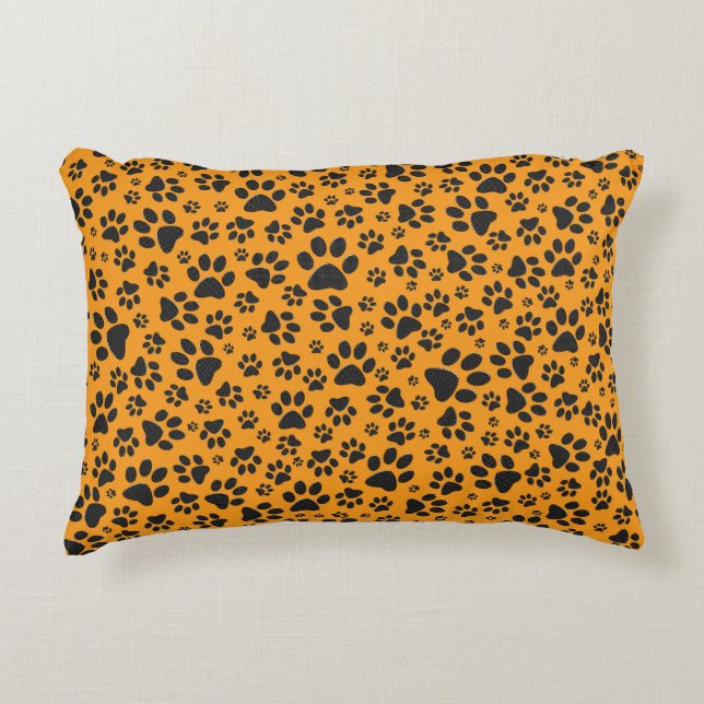 Hund Tass Black & White Polka Dot på Dahlia-orange Prydnadskudde (Framsidan)