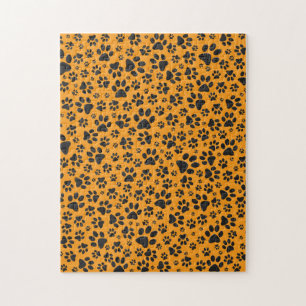 Hund Tass Black & White Polka Dot på Dahlia-orange Pussel