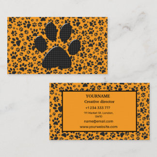 Hund Tass Black & White Polka Dot på Dahlia-orange Visitkort