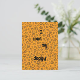 Hund Tass Black & White Polka Dot på Dahlia-orange Vykort