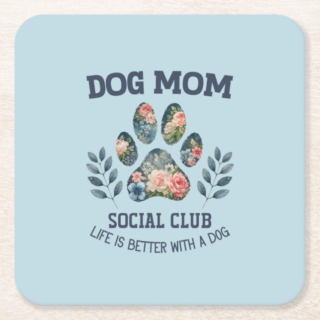 Hund Tass Blommigt Underlägg Papper Kvadrat (Framsidan)