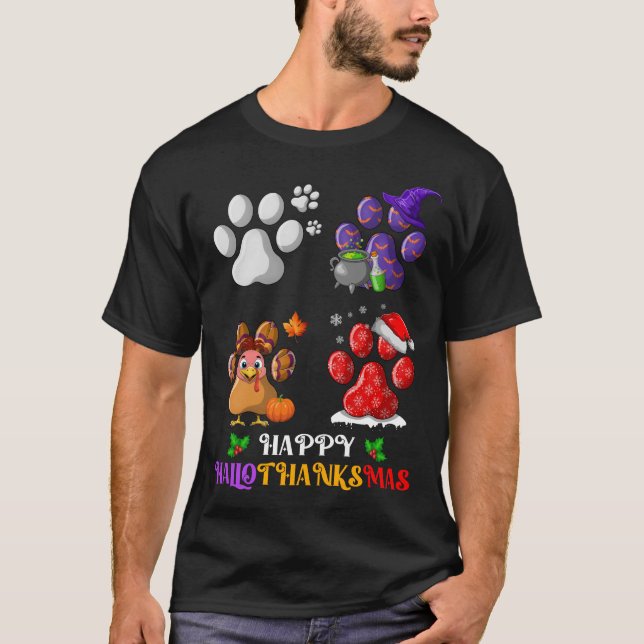 Hund tass Cute Lycklig Hallothanksmas T Shirt (Framsida)