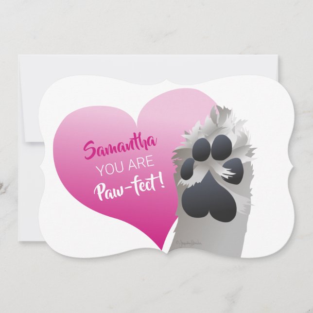 Hund Tass, Cute with Rosa Hearts Valentine's Flat Julkort (Framsida)
