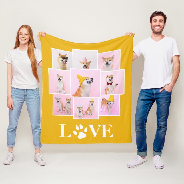 Hund Tass KÄRLEK Personlig 9 Fotokollage Fleecefilt (På plats)