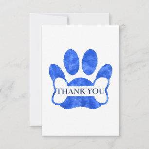 Hund Tass och Bone Blue Watercolor Tack Kort