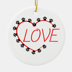 Hund Tass Red Heart Kärlek Julgransprydnad Keramik