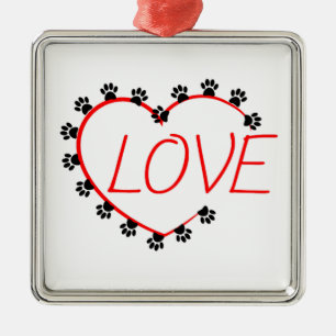Hund Tass Red Heart Kärlek Julgransprydnad Metall