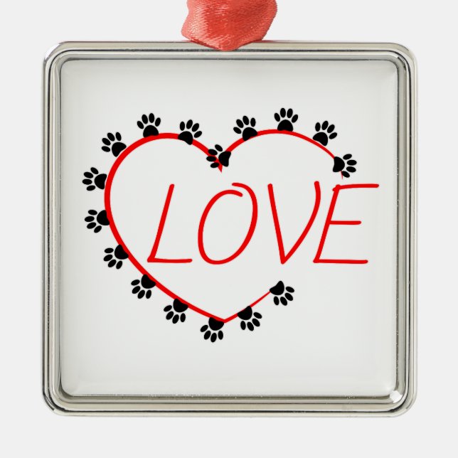 Hund Tass Red Heart Kärlek Julgransprydnad Metall (Framsidan)