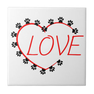 Hund Tass Red Heart Kärlek Kakelplatta
