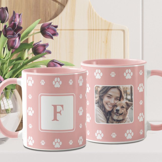 Hund Tass Rosa White Monogram Photo Mugg (Skapare uppladdad)