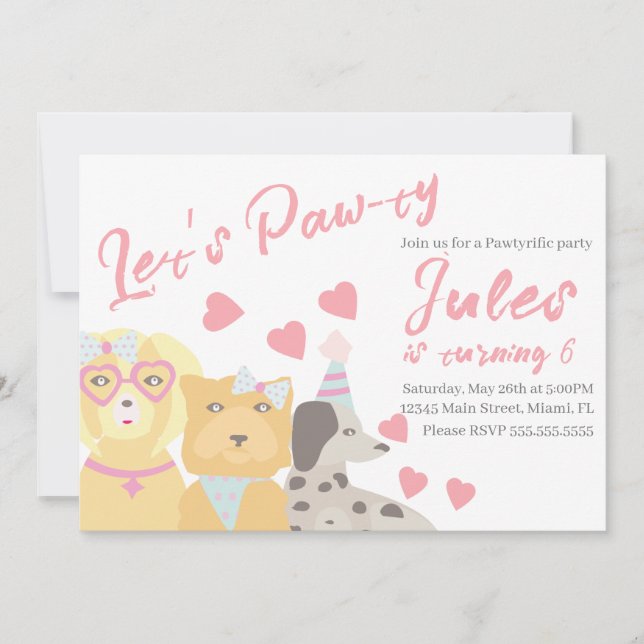 Hund-Tass-ty-Party Hearts-Valentineser på födelsed Inbjudningar (Framsida)