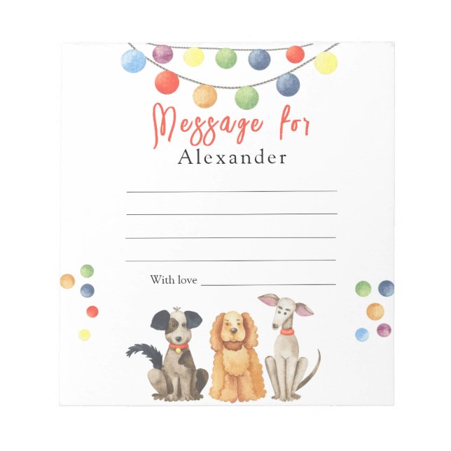 Hund-Tass-ty-tidsdelningsmeddelande för barn Anteckningsblock (Framsida)