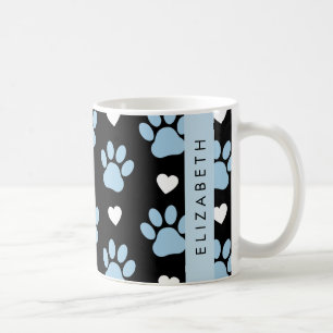 Hund Tassar, Blå Tassar, Vita hjärtan, Ditt namn Kaffemugg