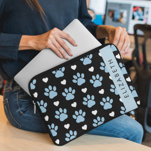 Hund Tassar, Blå Tassar, Vita hjärtan, Ditt namn Laptop Fodral