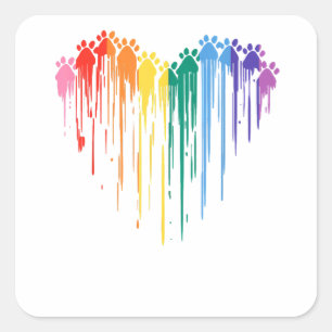 Hund Tassar Rainbow Heart Hund älskare Gay pride H Fyrkantigt Klistermärke