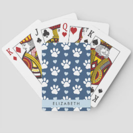 Hund Tassar, vit Tassar, blå hjärtan, ditt namn Casinokort