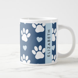 Hund Tassar, vit Tassar, blå hjärtan, ditt namn Jumbo Mugg