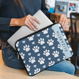 Hund Tassar, vit Tassar, blå hjärtan, ditt namn Laptop Fodral