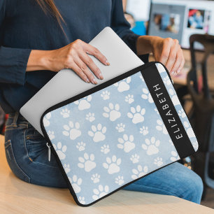 Hund, Tassar, vit Tassar, blå vattenfärger, ditt n Laptop Fodral
