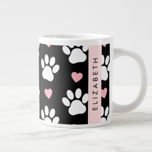 Hund Tassar, Vit Tassar, Rosa Hjärter, Ditt namn Jumbo Mugg