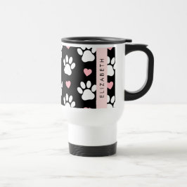 Hund Tassar, Vit Tassar, Rosa Hjärter, Ditt namn Resemugg