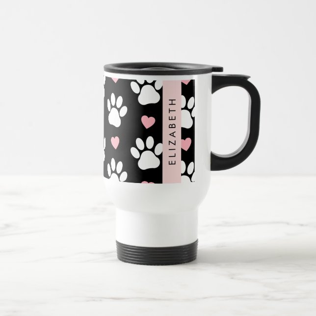 Hund Tassar, Vit Tassar, Rosa Hjärter, Ditt namn Resemugg (Höger)