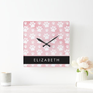 Hund Tassar, vit Tassar, Rosa vattenfärger, ditt n Fyrkantig Klocka