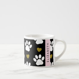 Hund, Tassar, Vita Tassar, Guld Hearts, Ditt namn Espressomugg