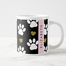 Hund, Tassar, Vita Tassar, Guld Hearts, Ditt namn Jumbo Mugg