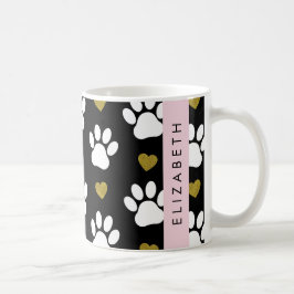 Hund, Tassar, Vita Tassar, Guld Hearts, Ditt namn Kaffemugg