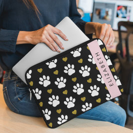 Hund, Tassar, Vita Tassar, Guld Hearts, Ditt namn Laptop Fodral
