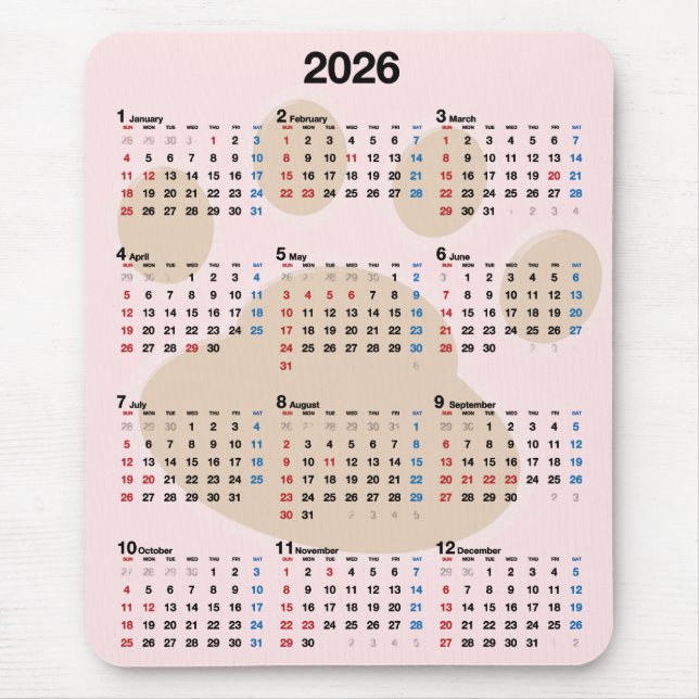 Hund Tassavtryck 2027Kalender Musmatta (Framsidan)