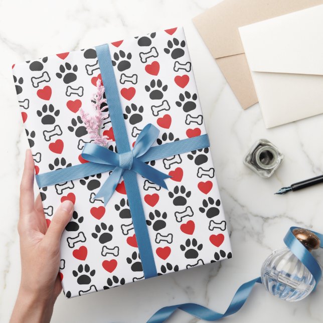 Hund Tassavtryck Röda Hjärtan Och Ben Hundälskare Presentpapper (Gifting)