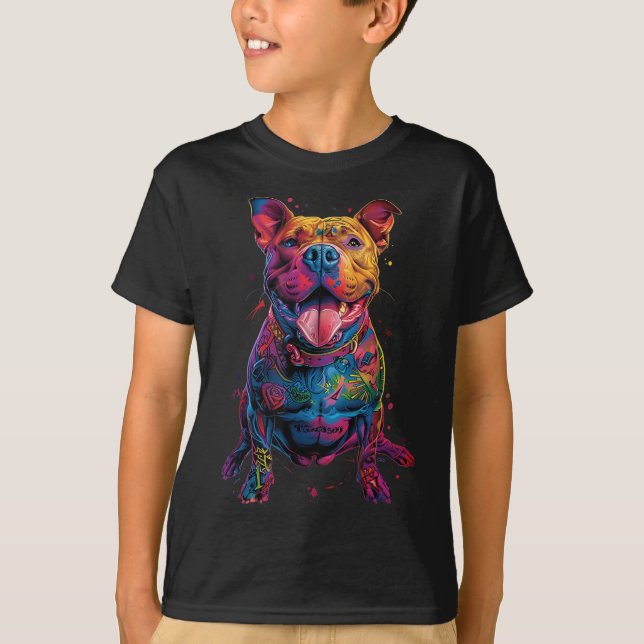 Hund Tattoos Pitbull Tattoed Colorful Tattooed Hun T Shirt (Framsida)