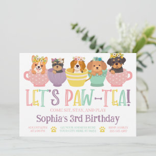 Hund Tea Party Birthday Inbjudningar