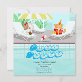 Hund Teal Pool Party Födelsedagsinbjudan Inbjudningar