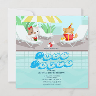 Hund Teal Pool Party Födelsedagsinbjudan Inbjudningar