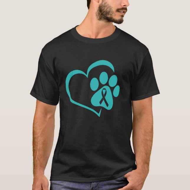 Hund Teal Ribbon Cervical Cancer Awareness Cute T Shirt (Framsida)