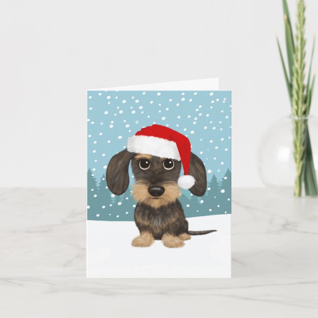 Hund Teckel i Wirehved Dachshund Santa Teckel Helgkort (Framsida)