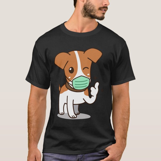 Hund tecknad med mask t shirt (Framsida)