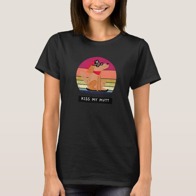 Hund Tee Pun Humor Kiss My Mutt Manar Women 70's S (Framsida)