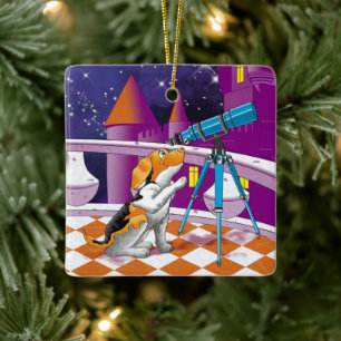 hund telescope julgransprydnad keramik