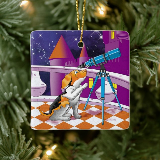 hund telescope julgransprydnad keramik (Träd)